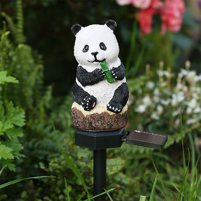 Outdoor Solar Powered Lights Waterproof Panda Resin Outdoor Statue Lamp 600mAh Ni-MH Battery Garden Landscape Decoration