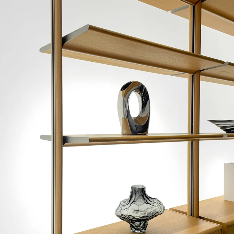 custom.Bookshelf Cabinet Modern Minimalist Luxury Custom Metal Aluminum Frame With Light Pole System Living Room Off