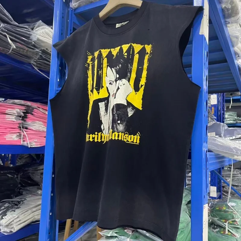 Marilyn Manson Graphic Tank Top Vintage Washed Black Sleeveless Rock Band Streetwear