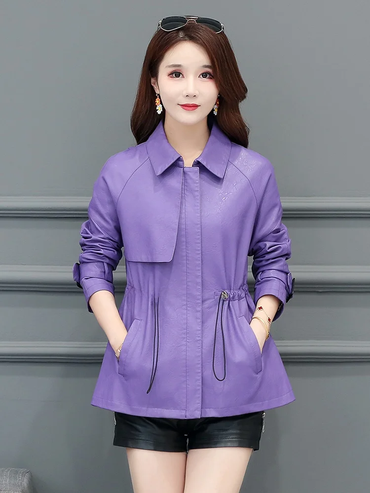 

Women's ort Lamb Leather Jaet Spring Autumn Slim Fit Korean Sle Windbreaker Coat Real Leather Biker Jaet Outerwear