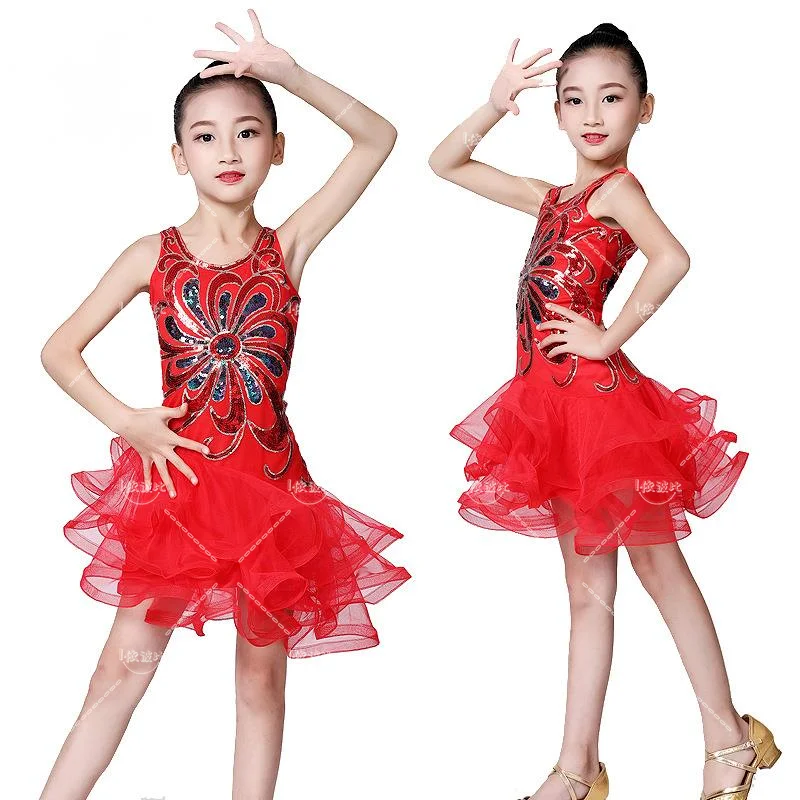 Vestido de baile latino profesional para niños y niñas, traje de flamenco Rumba, vestidos de baile de salón, vestidos de Tango