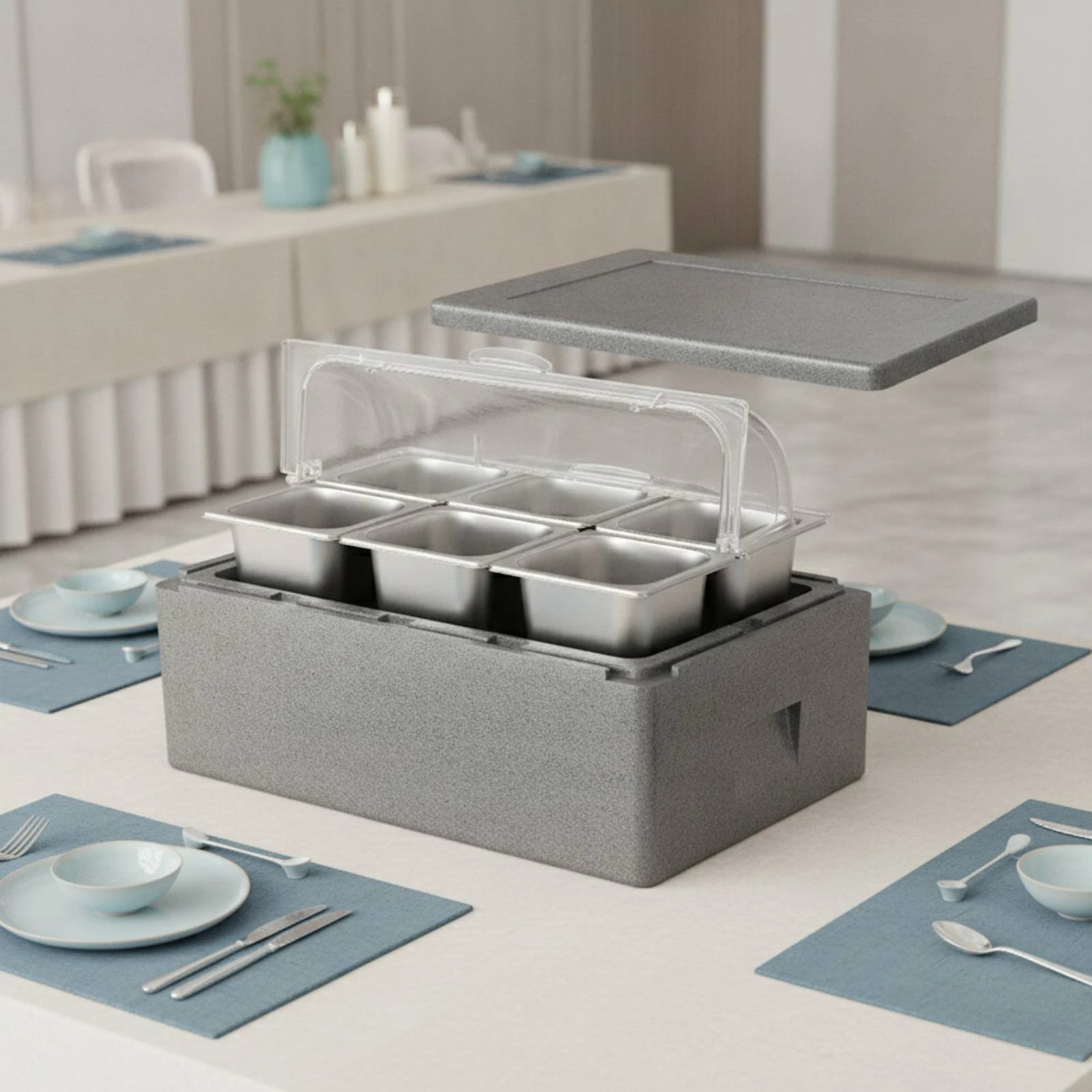 Insulated Food Display Box Thermal Cooler Box with Trays Container Heavy-Duty Tray Removable for Caterers, Catering, Buffets