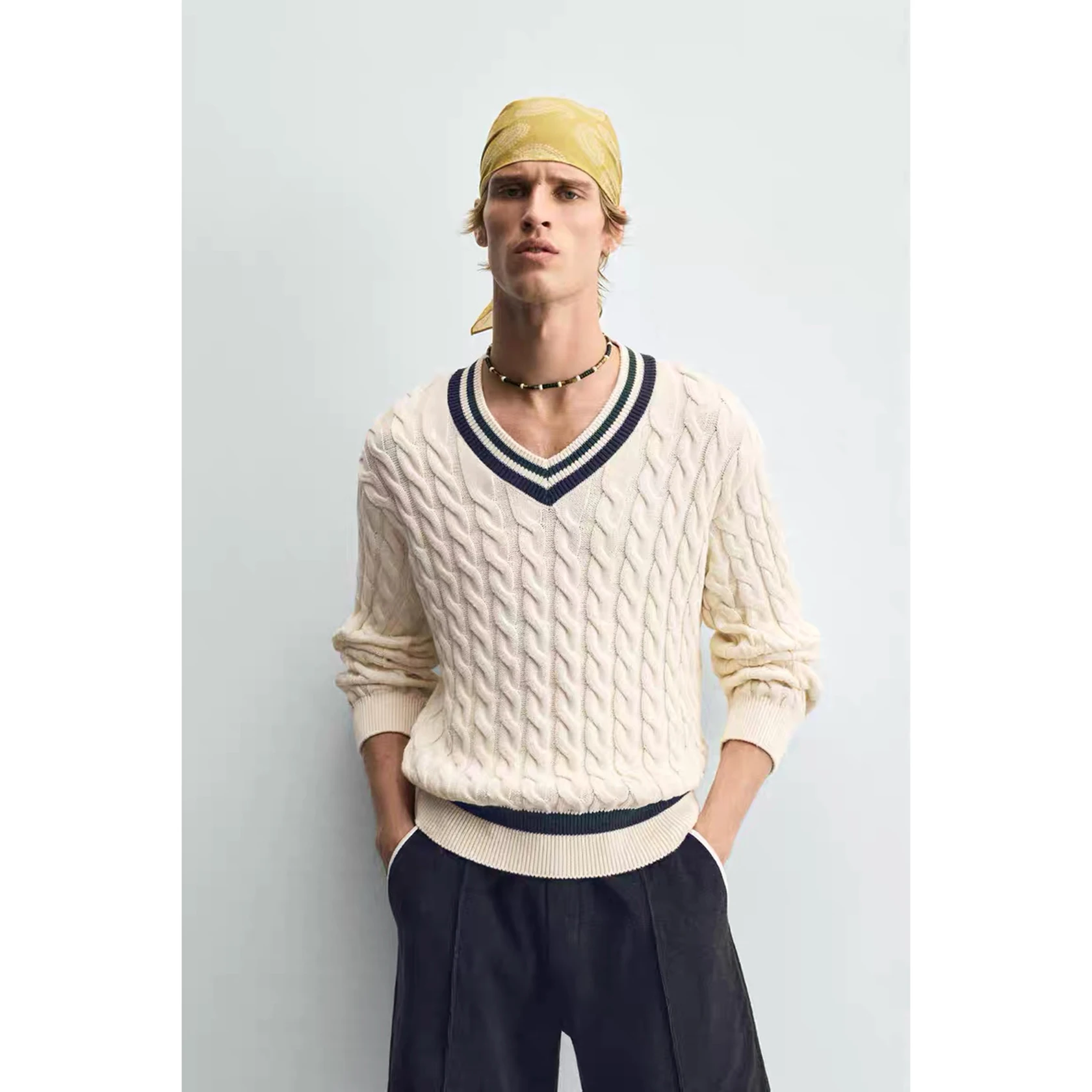 

Loose Knitted Cotton V-Ne Men's Sweater New Arrival Autumn Season Comfortable Warm Long Sve Youth Faion Commute Wear