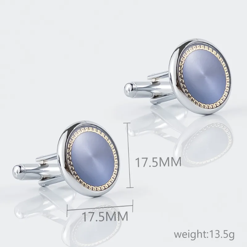 New Electroplated Silver Round Blue Bottom Pattern Cufflinks Men's High-end Shirt Cufflinks