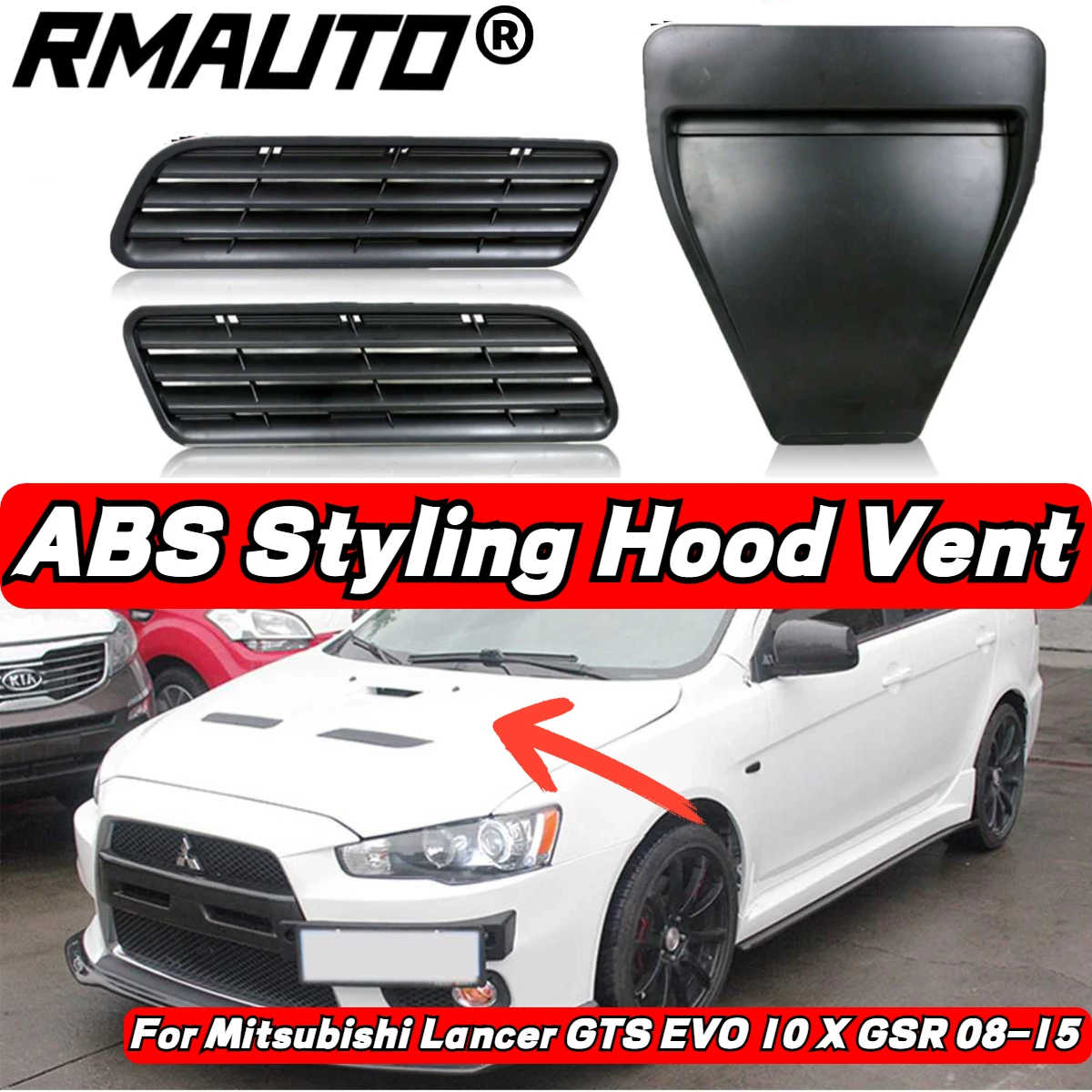 Car-Styling ABS Hood Vents Bonnet Hood Scoop Intake Vent Cover Trim For Mitsubishi Lancer GTS EVO 10 X GSR 08-15 Style Hood Vent