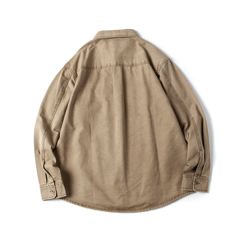 قميص قطني طويل ياباني عتيق مغسول - 100% قطن متعثر مريح للجنسين قميص سترة عمال خريف 2025