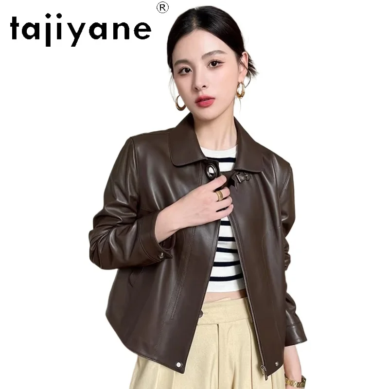 TAJIYANE 100% 羊革 本革ジャケット レディース ショート丈 カジュアルコート プレミアム本革ジャケット 秋服 2025 신상아우터