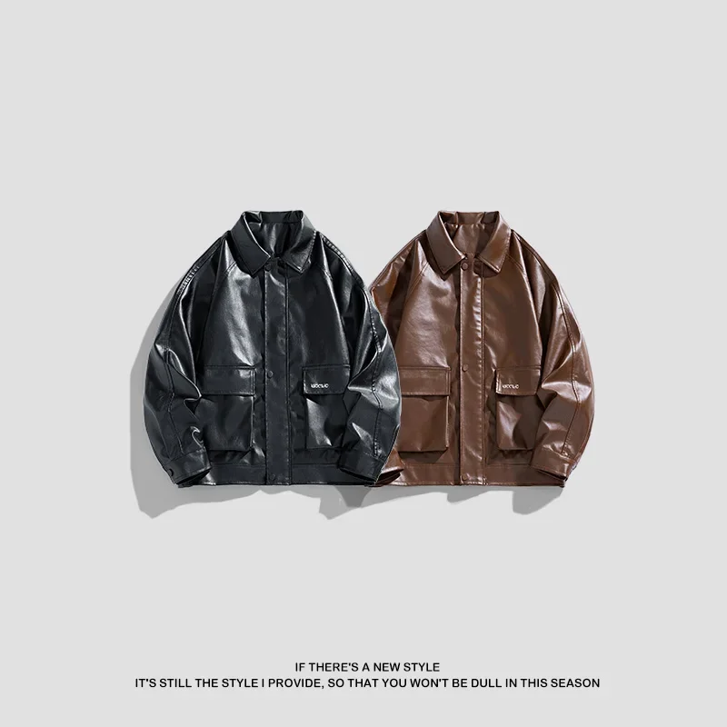 جديد الرجال فضفاض كبير جودة عالية الأمريكية الرجعية وسيم دراجة نارية سترة جلدية مريحة تنفس طوق معطف