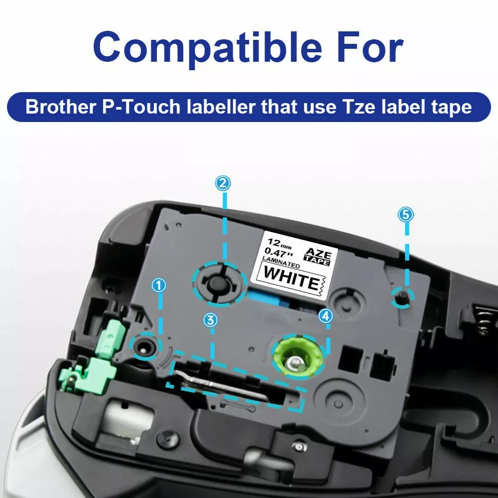 1/3/5/10PCS 12mm Label for Brother TZe231 TZe Tape 0.47 White Laminated Labels Compatible for Brother Ptouch PTH110 Label Maker