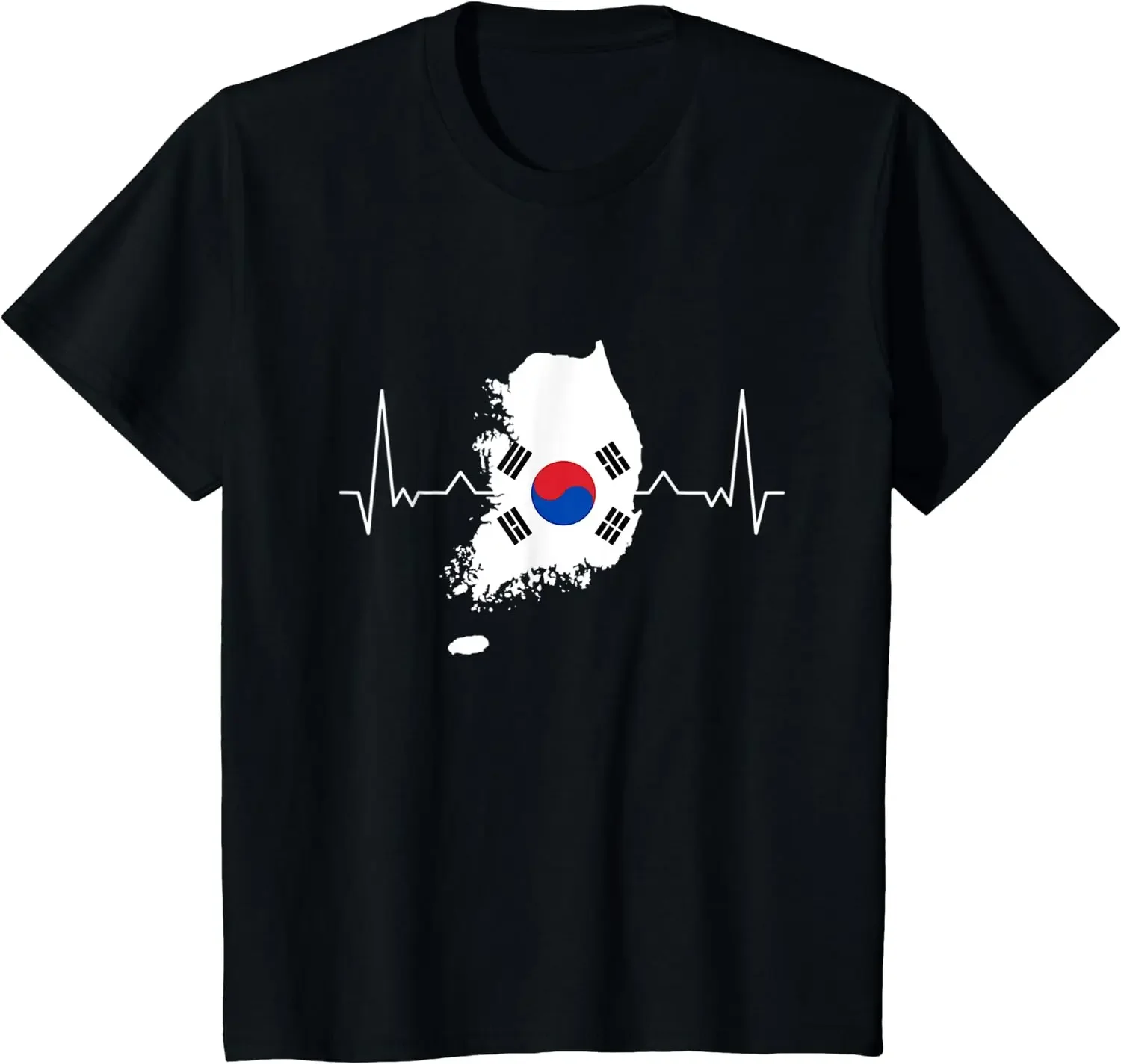 

South Korea Heartbeat Korea Map Flag T-Shirt 100% Cotton O-Neck Summer Short Sleeve Casual Mens T-shirt Size S-3XL