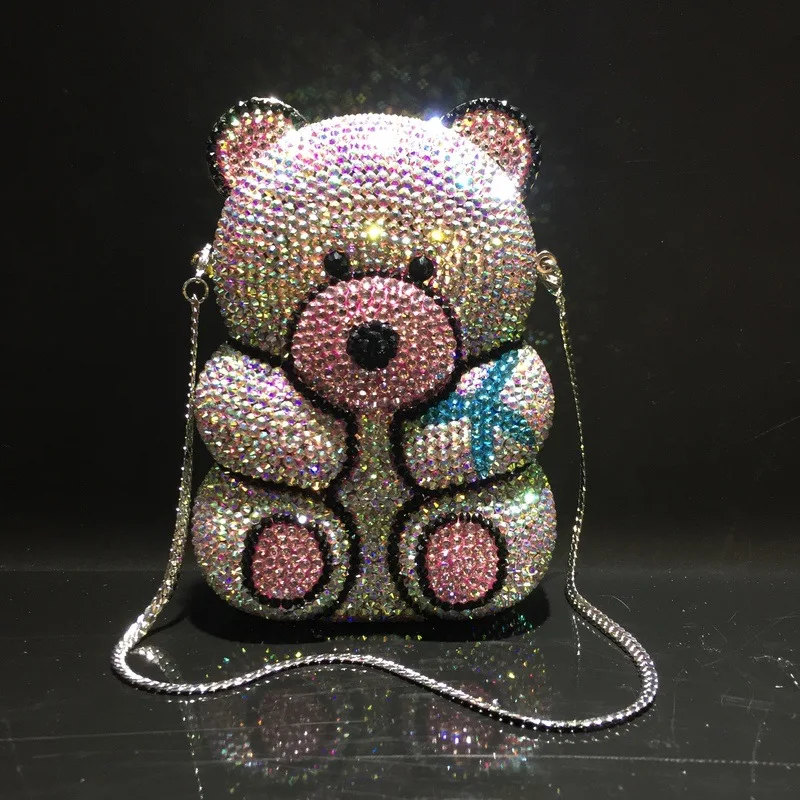 Bear Rhinestone Cartoon Crystal Full Diamond Clutch Bag - Handmade Dinner Handbag for Women Luxe Diamond-Encrusted Fiesta Bolso