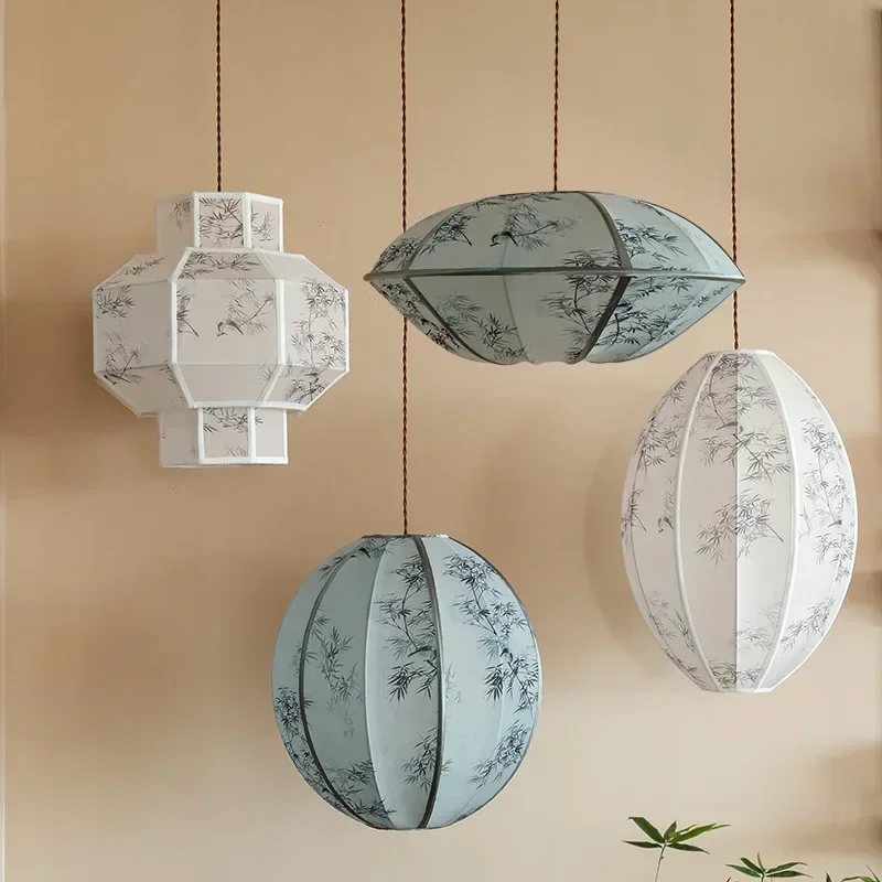 Chinese lantern pendant lamp Wabi-sabi Silk fabric lamp Classical Restaurant Tea Room Living Room Bedroom hotel wabi sabi lamp