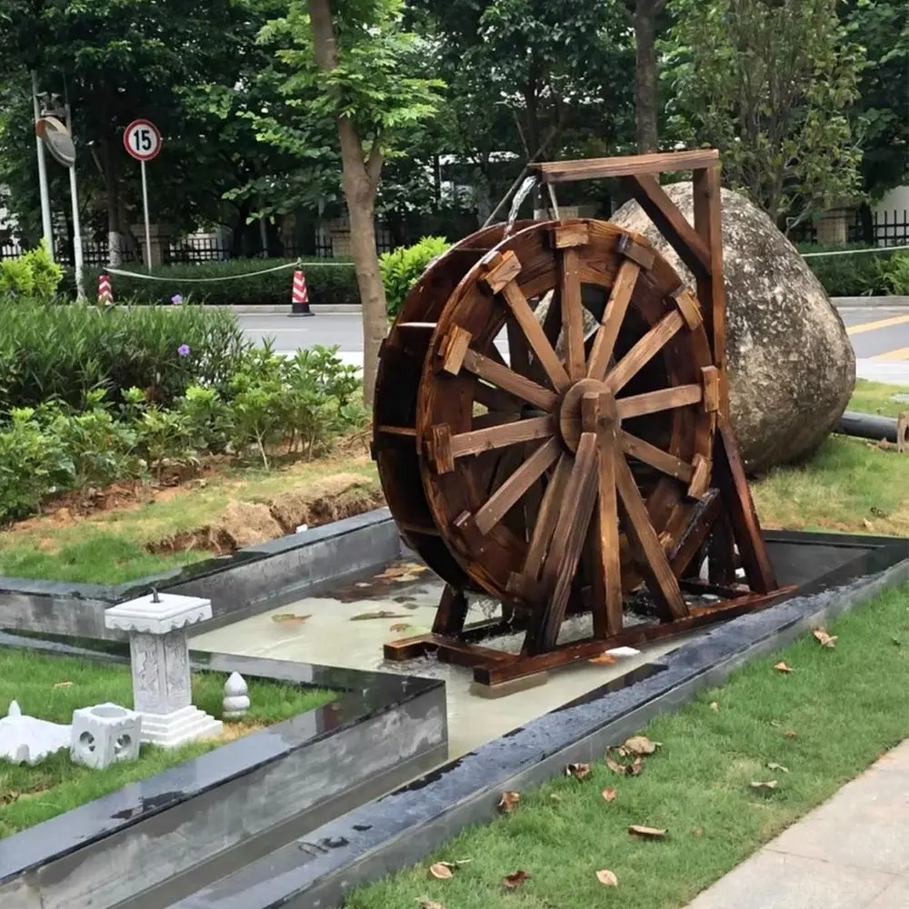 Wooden waterwheel rockery flowing water fountain outdoor fish pond landscaping retro decorative ornament