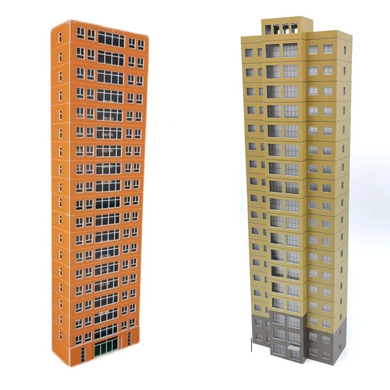 1/150 N Scale Train Scene Building Model 19 Storey Orange Commercial Residence DIY Miniature Sand Table Scenery Layout Hobby Toy