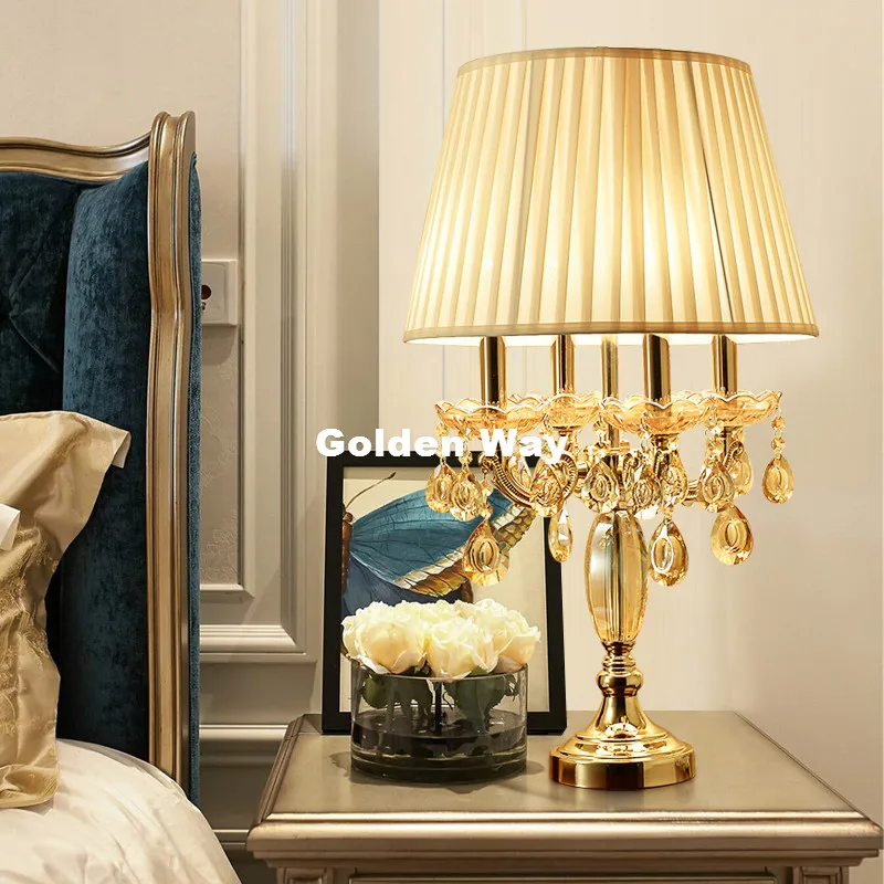 Modern Crystal Table Lamp 4 arms D40cm H68cm Luxury Crystal Table Lamp Bedroom Bedside Lamp European Home Decoration Table Lamp