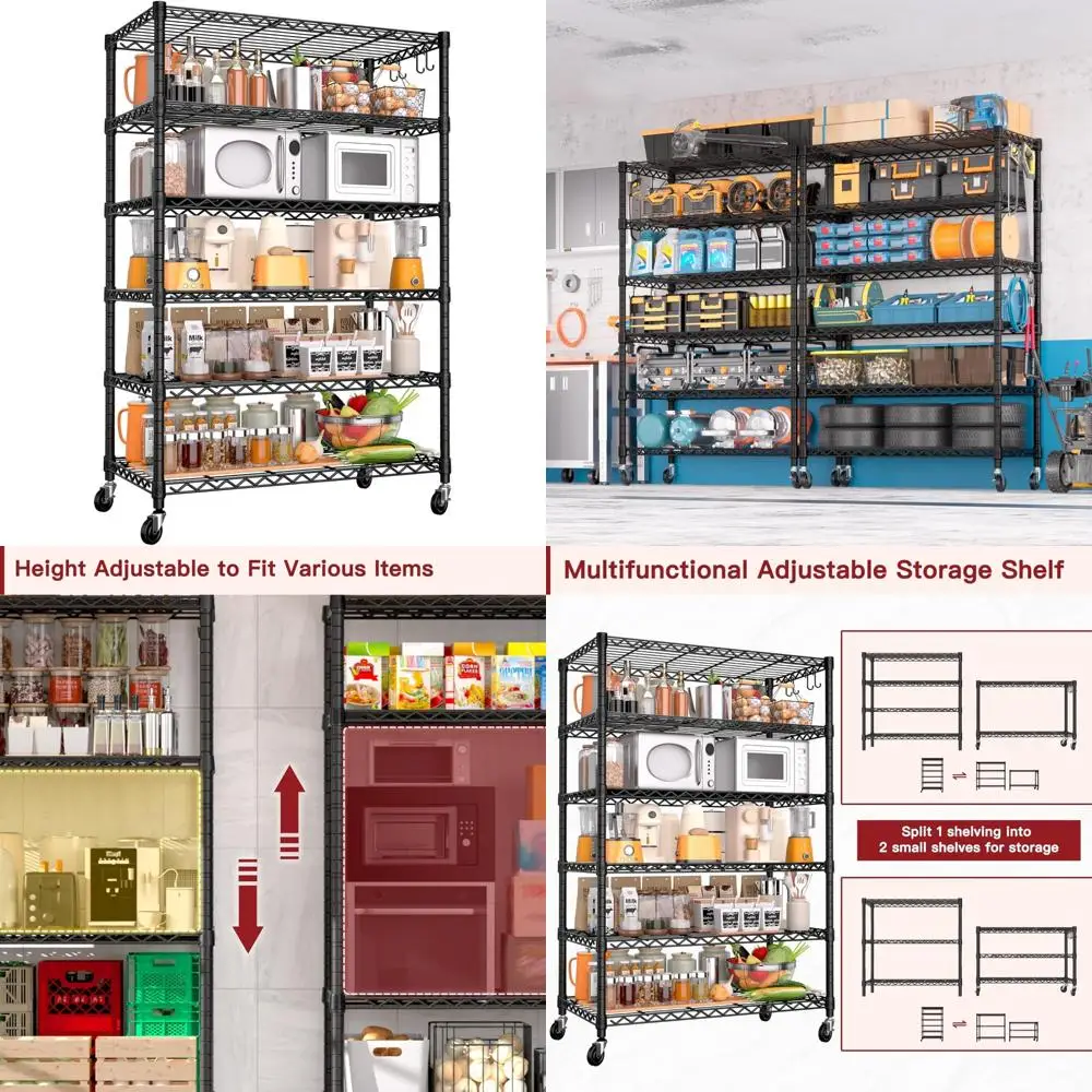 

PrimeZone 6-уровневые проволочные стеллажи с колесами, полки для хранения весом 78 дюймов, 1500 фунтов, сертифицированные NSF, сверхмощная стальная металлическая полка, регулируемая R