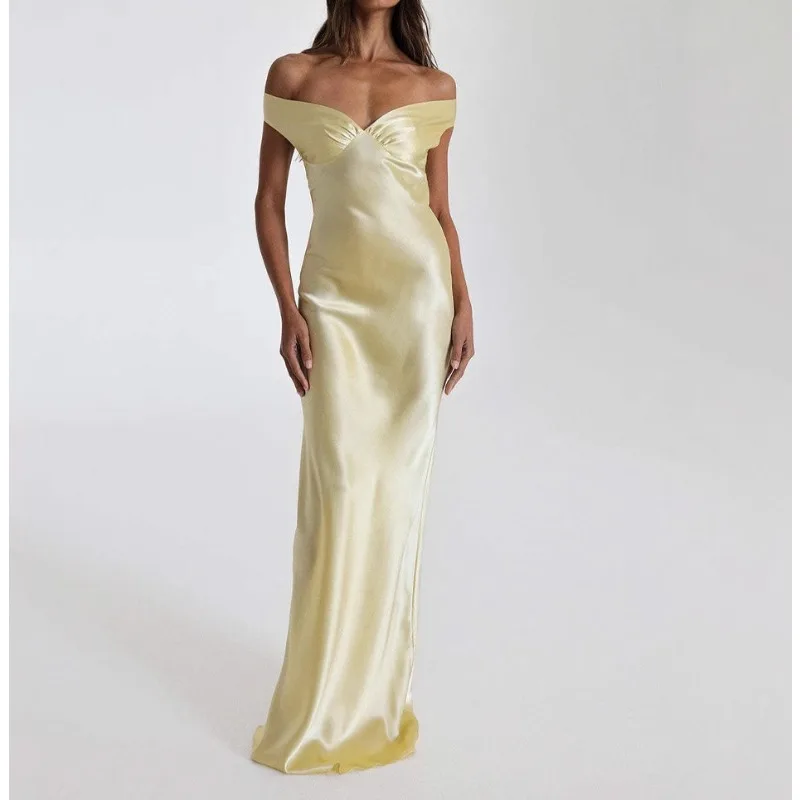 

2026 New High-end Mermaid High-end Satin Dress Temperament Off-the-Shoulder Evening Dress