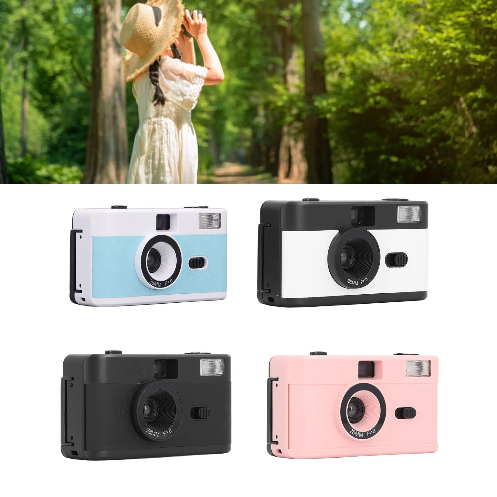 كاميرا فيلم كلاسيكية 35 مللي متر كاميرا فيلم قابلة لإعادة الاستخدام كاميرا عتيقة خفيفة الوزن مدمجة في فلاش مع عدسة 28 مللي متر F/8 سرعة مصراع 1/120s #3