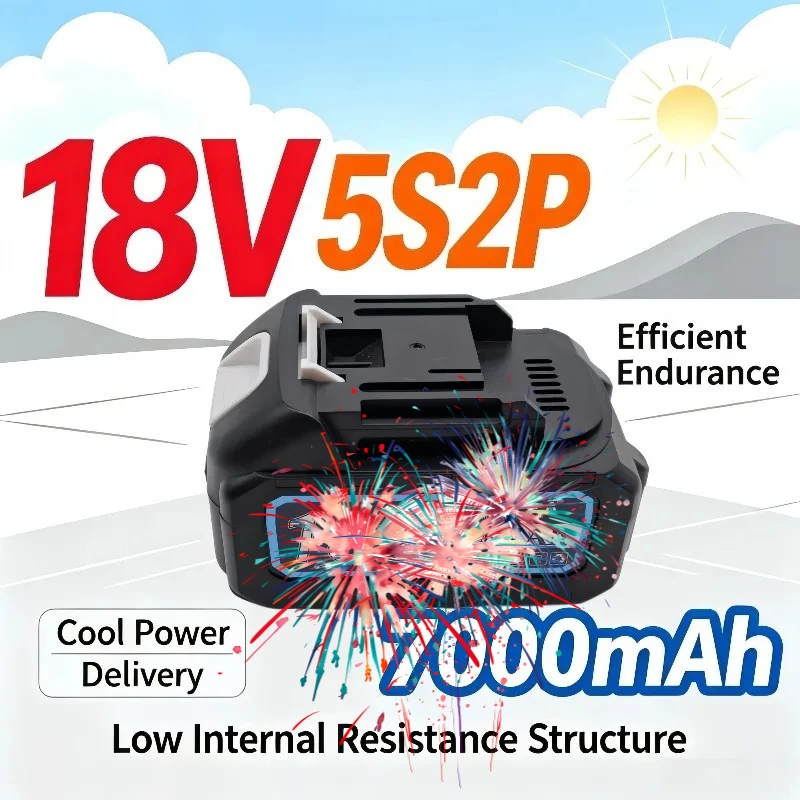 5S2P 18V Replacement Battery 7000mAh, Low Internal Resistance Design, Efficient Endurance, Stable Output Without Overheating