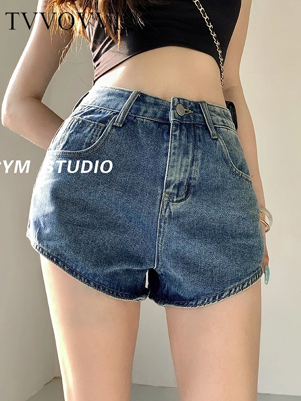 

Summer WOMENGAGA American 2023 Cool Girl Denim Shorts Women's High Waist Straight Sleeve Wrap Hip Pants Slim Wide Leg WGXA