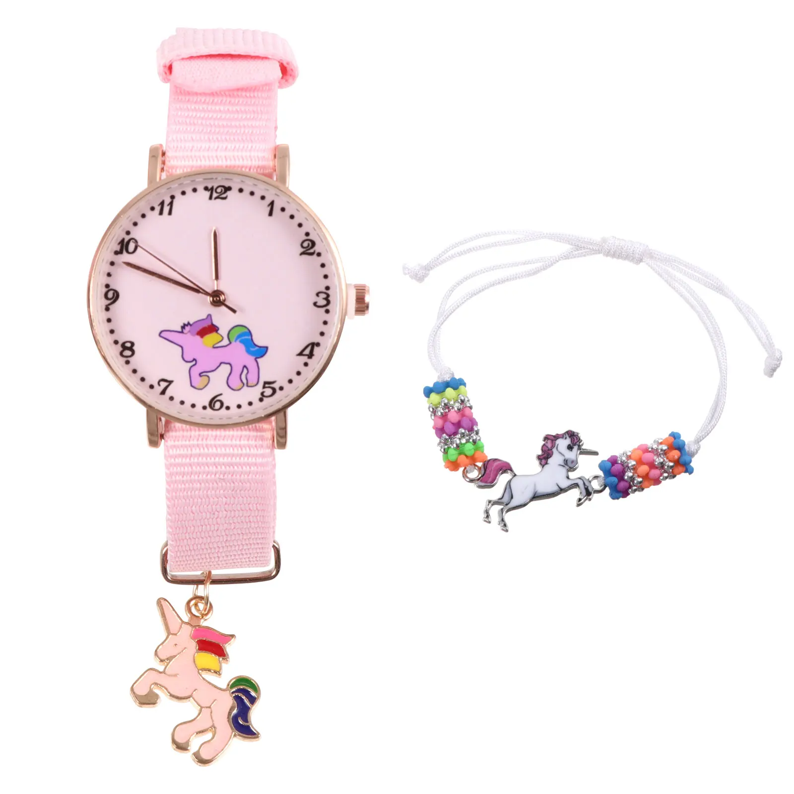 

2pcs Unicorn Watch Set Quartz Bracelet Girls Wrist Accessories Fashion Comfortable EcoFriendly Durable Cartoon Pattern