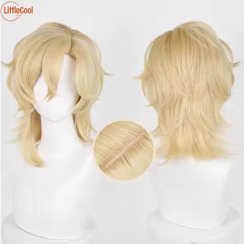 High Quality Honkai Star Rail Aventurine Cosplay Wig 40cm Short Blond Heat Resistant Synthetic Hair Anime Cosplay Wigs + Wig Cap