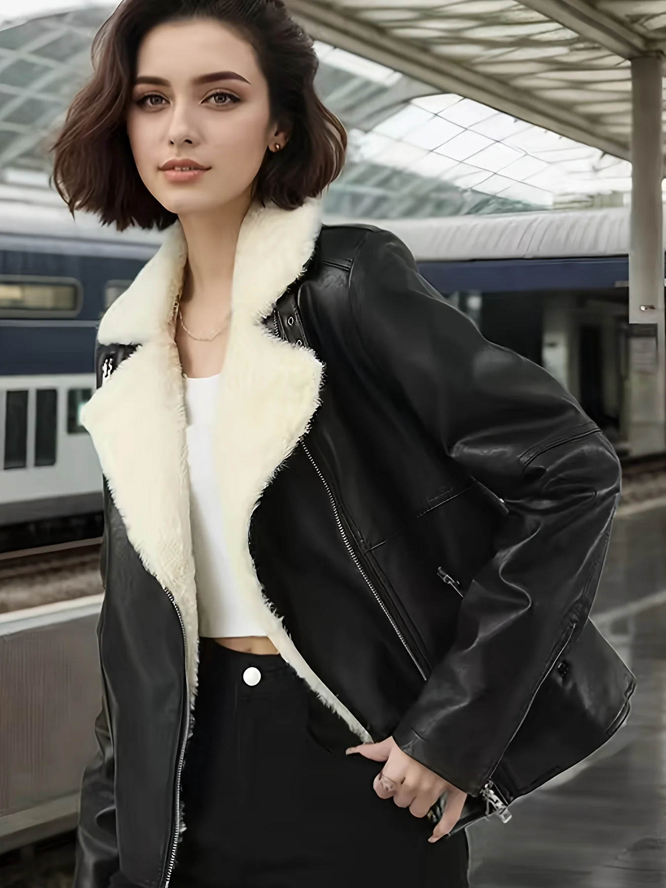 

Women's Suits, Women's Jackets, Women's Tops, Faux Fur, Fleece-Lined, Thickened, Warm, Suit Collar, Faux Fur Coat, Fur Collar, Autumn Style, Winter Style