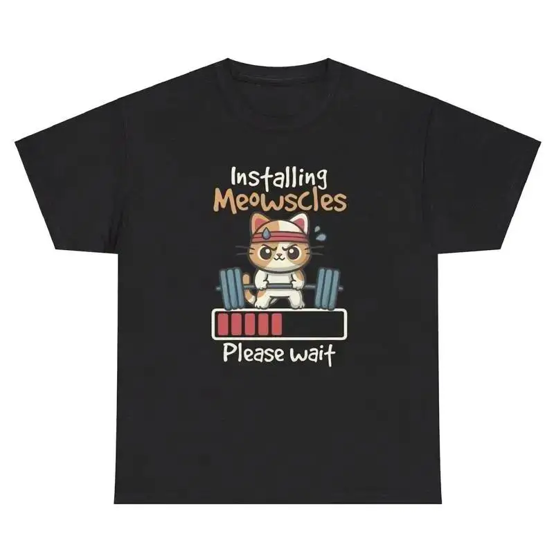Installing Meowscles Gym Cat T Shirt Funny Oddly Specific Ironic Gen Z Tee