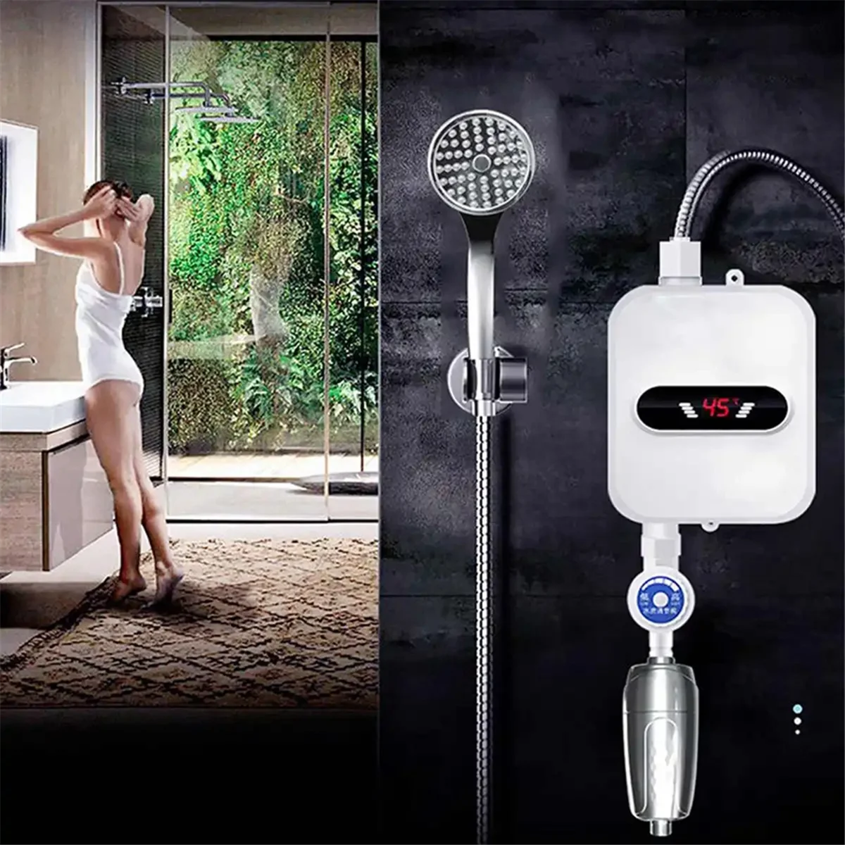 Instant Water Heater Shower Bathroom Faucet Plug Hot Water Heater 3500W Digital Display for Country House AU Plug