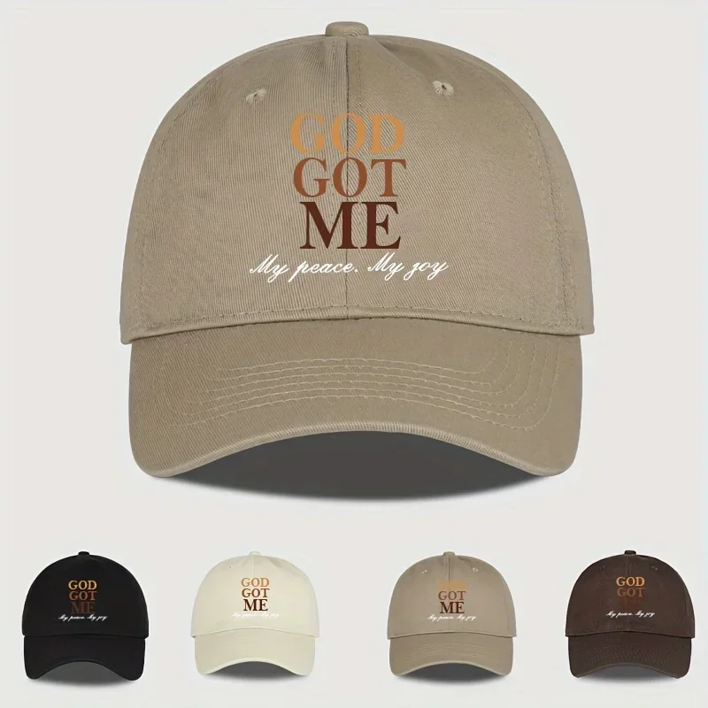 Cool Hippie Curved Brim Baseball Cap, God Got Me Print Premium Trucker Hat, Snapback Hat For Casual Leisure Outdoor Sports