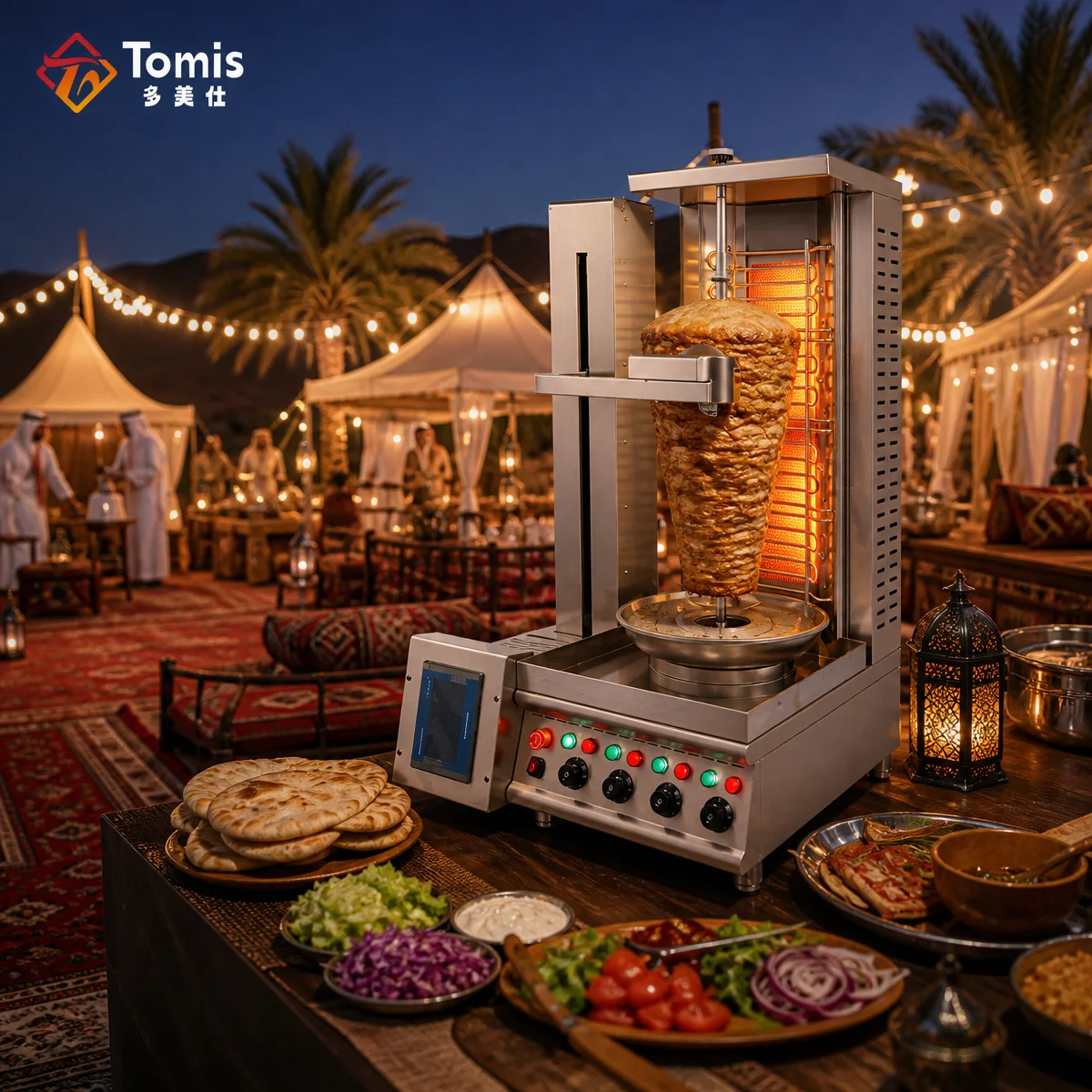 Stainless Steel Electric Shawarma Machine Commercial Doner Kebab Grill 220V Vertical Meat Roaster 50-300°C
