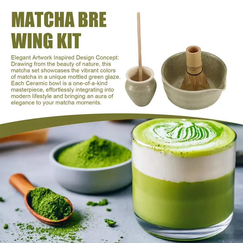 Matcha Set, Japanese Tea Set Includes Matcha Bowl with Spout, Matcha Holder, Bamboo Matcha and Bamboo Scoop-A07G
