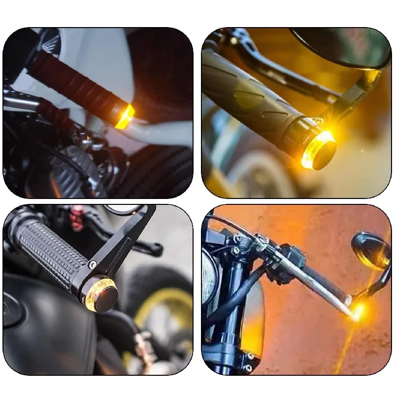 2Pcs 12V Motorcycle LED Handlebar End Turn Signal Light White Yellow Flasher Handle Grip Bar Blinker Side Marker Lamp Lighting