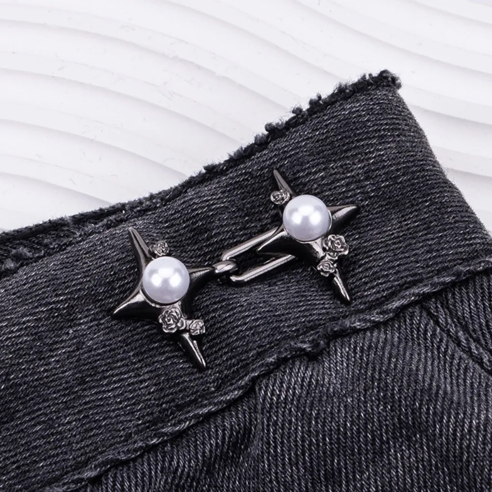 Adjustable Waist Jeans Waist Tightener Imitation Pearl No-Sew Waist Adjustment Pin Four-Point Star Pants Pins