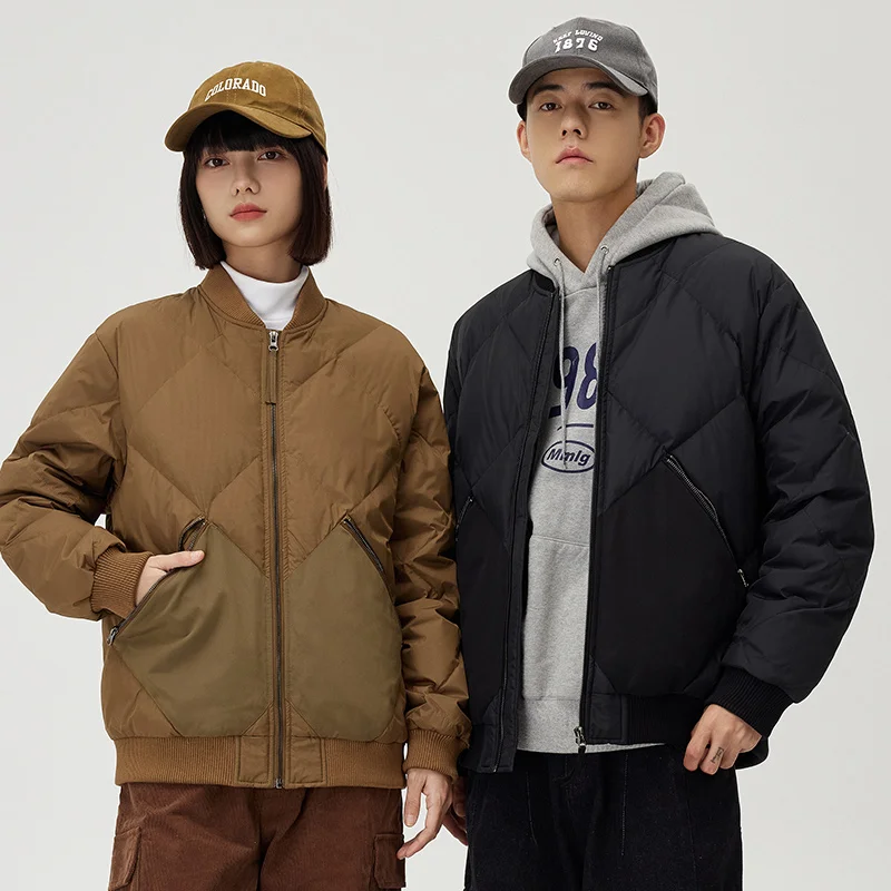 

2026 High-End Men's down Jaet Thiened Baseball Sle Workwear Outerwear Couple's Neutral Trend Winter Coat HE Brand
