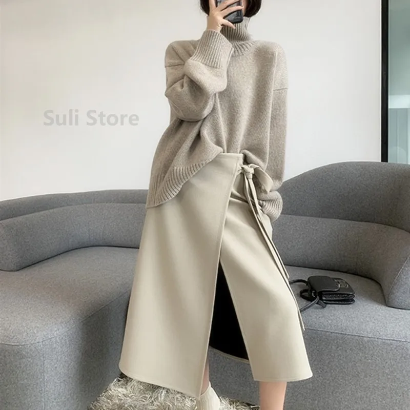 2023 Autumn and Winter New Thick Cashmere Sweater Women High Neck Pullover Sweater Warm Loose Knitted Base Sweater Jacket Tops