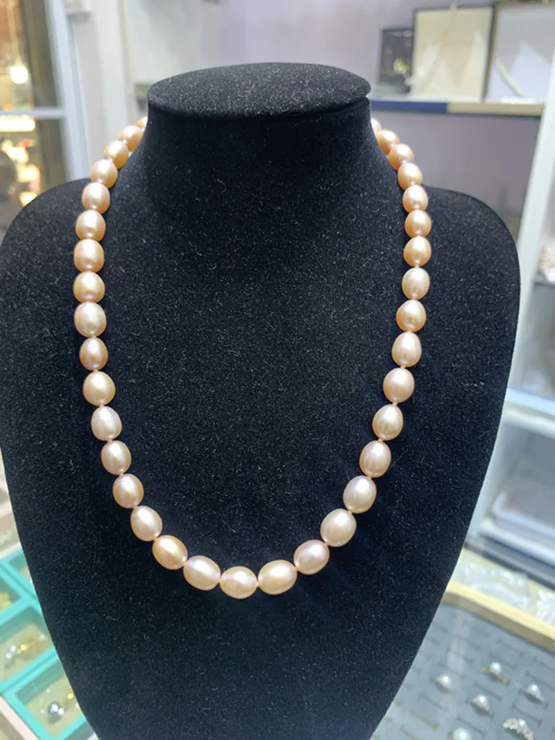 

Pink Pearl Necklace Luxury Jewelry 9-10mm Rice grain shape Banquet High-end Wedding Accessories For Women sfs0217