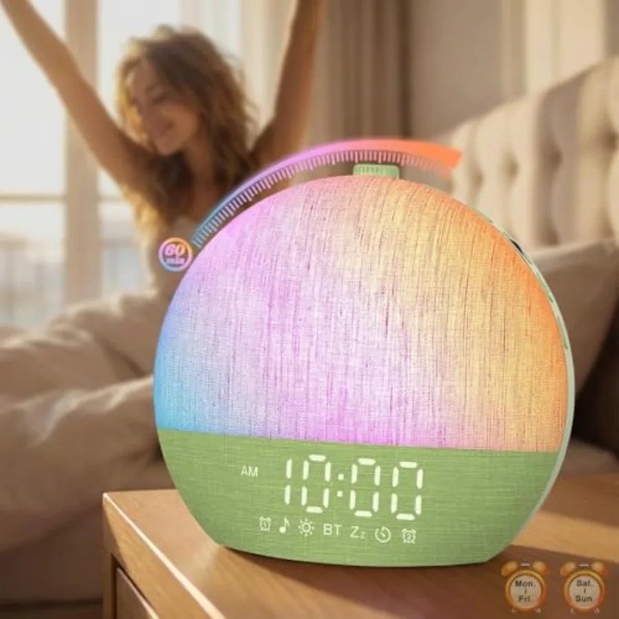 

Calm and Gradual Sunrise Alarm Clock: 30‑Min Slow‑Rise Natural Wake Up Light - 20‑Level Dimmable Clock for Heavy Sleepers - Eas