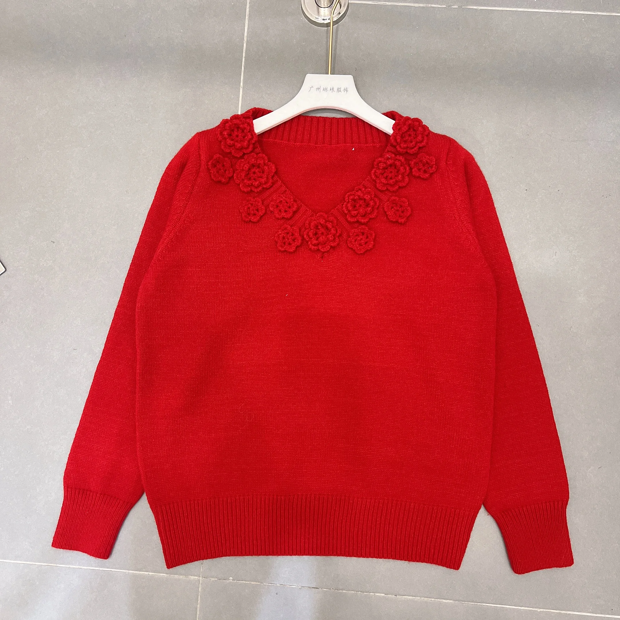 French Off Shoulder Knitted Pullovers Top For Women's Autumn Winter Design Handmade 3D Flower Slim Soft Sweater N465