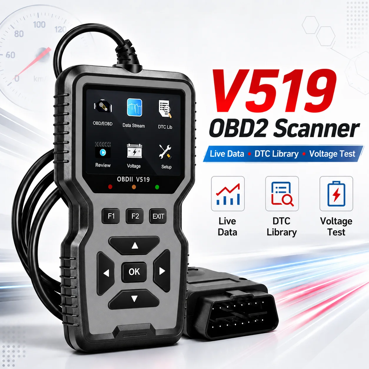 2026 V519 Professional Obd2 Scanner - Usb-Powered Automotive Diagnostic Tool with Real-Time Data Stream, Full-Featured Obd Ii Testing (I/M Ready, Bod2/Eobd), Clears Engine Fault Lights, Reads/Erases Codes for Most Vehicles, Automotive Maintenance, Ergonomic Design, Durable Plastic Casing, Suitable for 12 Different Use Scenarios 15 Holidays