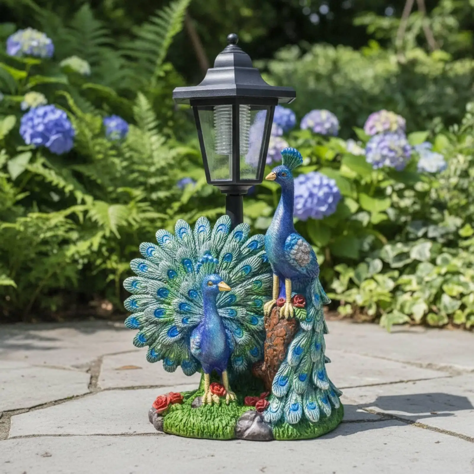 Patio Statues Resin Peacock Bird Decoration Outdoor Garden Solar Lantern Figure for Lawn Edging