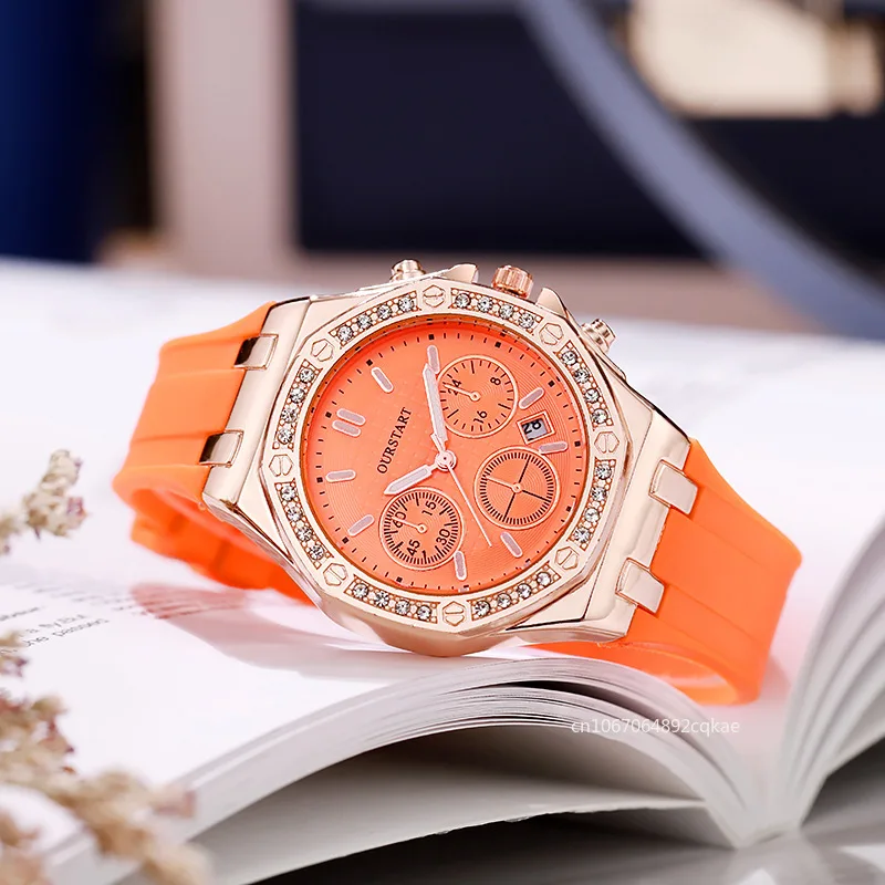 Luxury Women Quartz Watch Fashion Silicone Band Strap Ladies Calendar Watches Student Rhinestone Dial WristWatch Montre Femmes