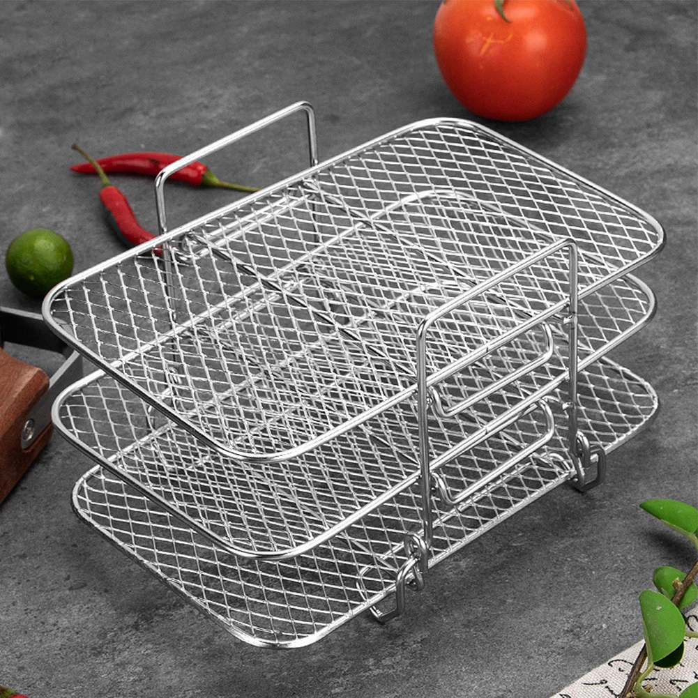 Air Fryer Rack Air Fryer Oven Grill Steamer Stackable 3 Layers Dehydrator Stand Multifunctional Air Fryer Accessories