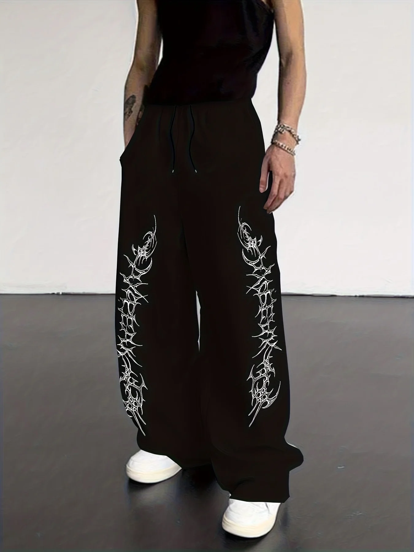 

Мужские повседневные спортивные брюки с принтом, свободные прямые брюки с завязками на талии, удобные всесезонные спортивные штаны, мешковатые брюки