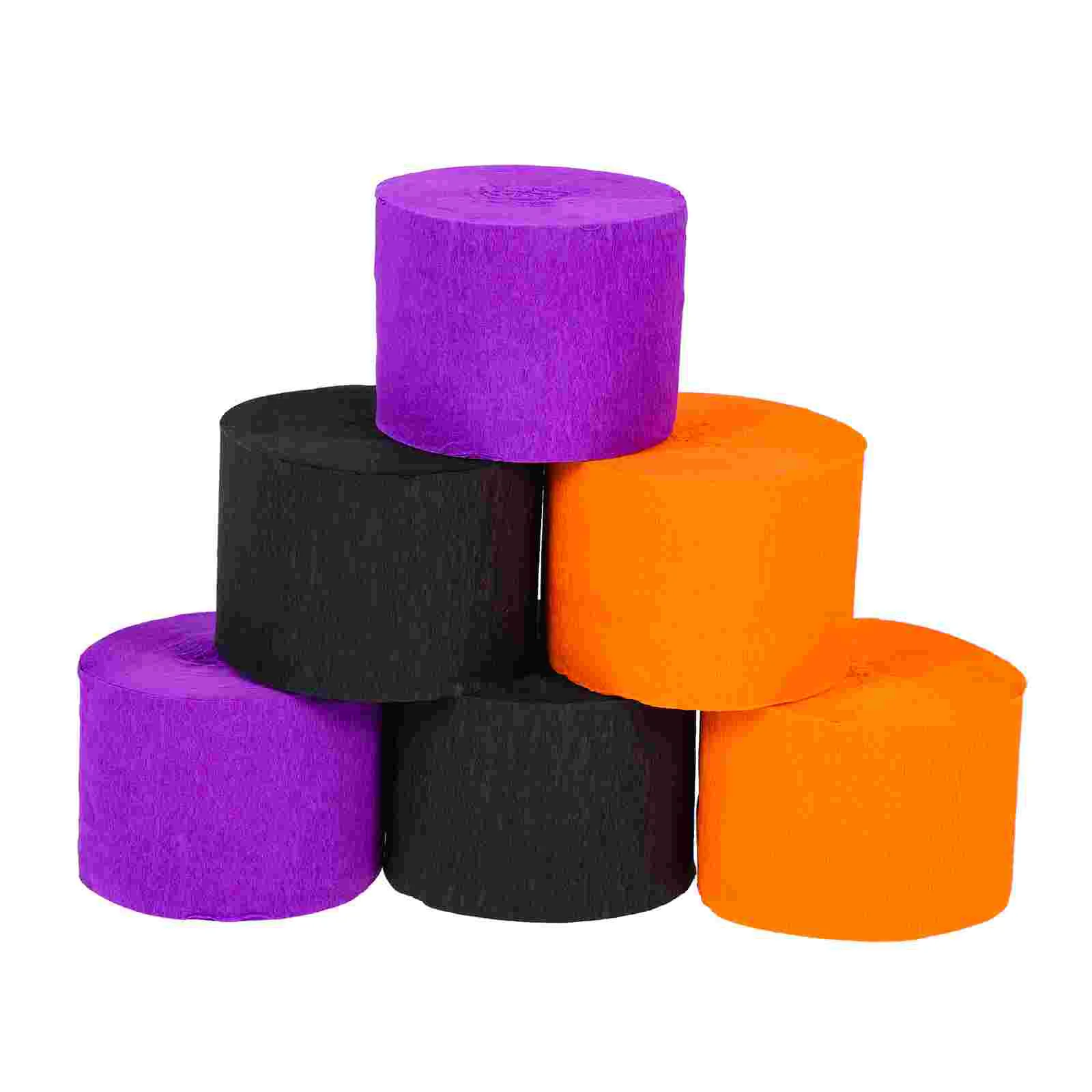 6 Rolls Halloween Decoration Paper Black Streamers Crepe Orange Ribbon Party Purple