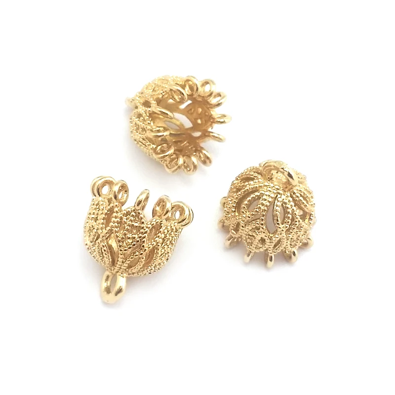 10PCS High Quality 18K Gold Color Brass Round and Oval Charms Beads Caps Connector Tassel Caps Jewelry Earrings Making Findings