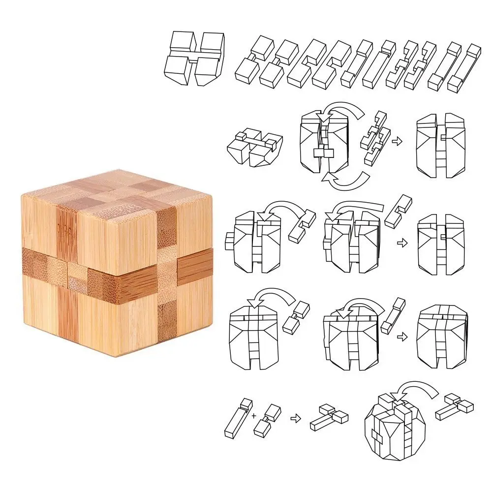 Juego de enclavamiento IQ de madera de bambú, rompecabezas Kong Ming Lock, Brain Teaser, juguetes clásicos