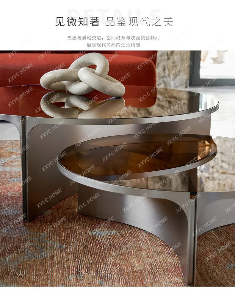 minimalist postmodern creative villa  model house furniture light luxury tempered glass round coffee table