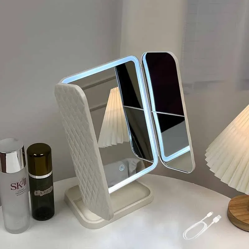 

Led Lighted Makeup Mirror Handheld Foldable Dressing Table Mirror Rectangular Manual Espejo Cuerpo Entero Room Decor Aesthetic