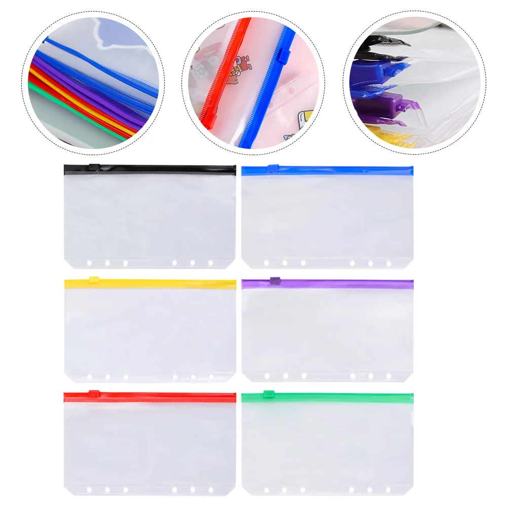 Loose-leaf Book File Folder Bags Multi-functional Pouches Storage 6-Holes Clear Practical Coloured Zip